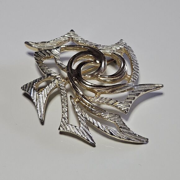 Sarah Coventry Brooch Modernist Gold Silver Vintage Signed 1971 Pin - Picture 11 of 11